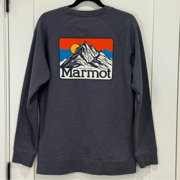 Marmot Mountain Peaks Graphic Crewneck Sweatshirt Gray Medium Mens Hiking Comfy - Picture 3 of 10